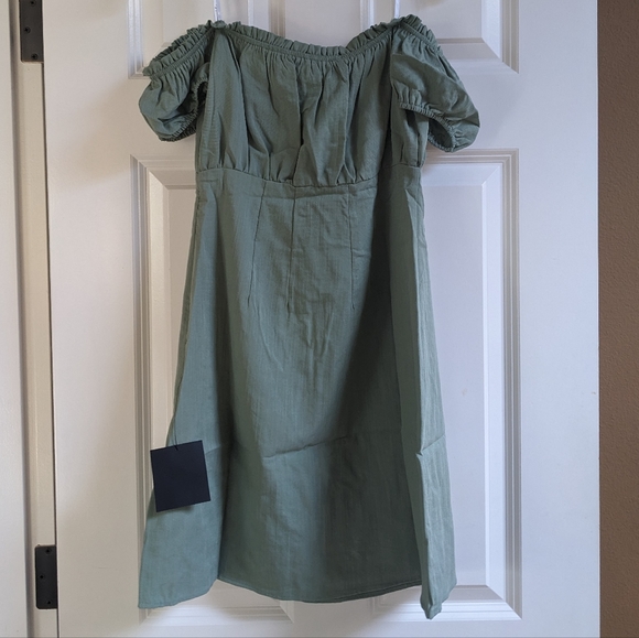 Sage Green Off the Shoulder Mini Summer Dress - Picture 6 of 8